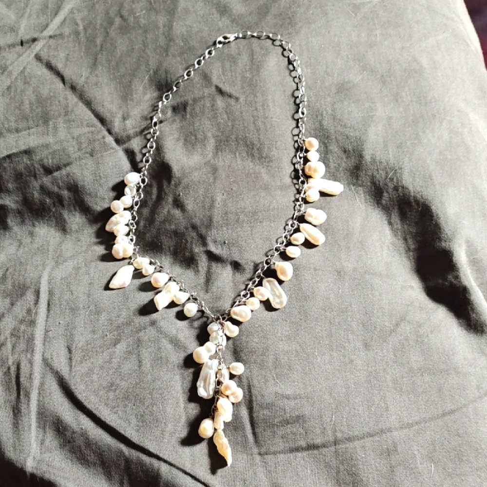 Elegant  Mixed Pearl and Silver Necklace